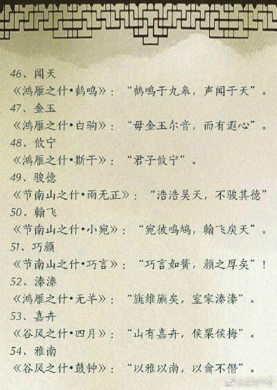 诗经中那些好听的名字值得收藏~~