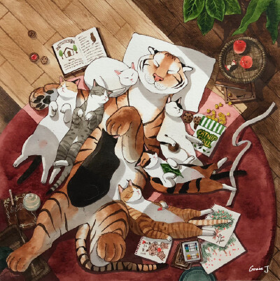 猫咪 水彩 GraceJ插画