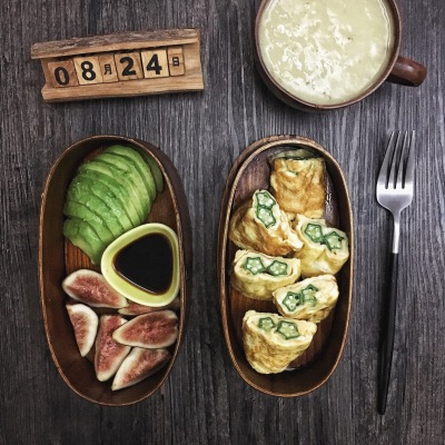 2018.8.24早餐记录:牛油果奶昔+秋葵蛋烧+牛油果+无花果