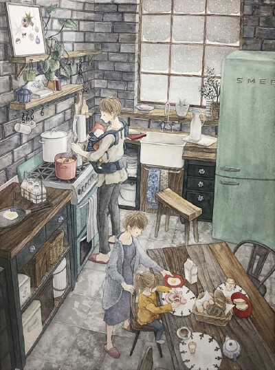 做饭 ~ 插画师Rosa作品