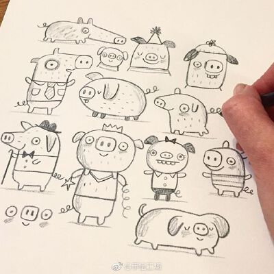 黑白手绘素材 ~ 作者：Linzie Hunter via @黑白插画装饰画 ​​​​