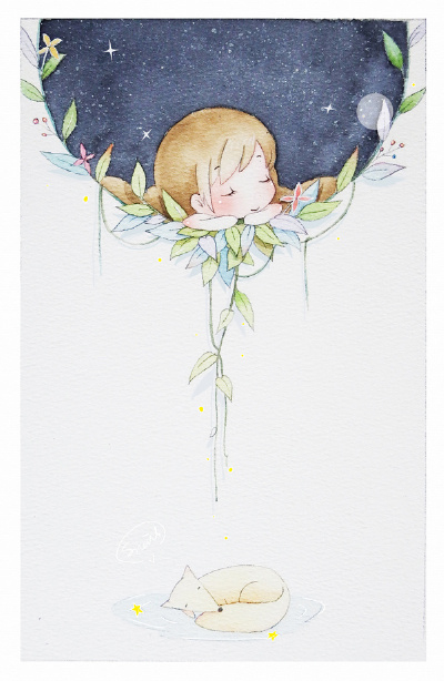水彩 女孩 唯美