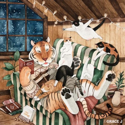 猫咪 水彩 GraceJ插画