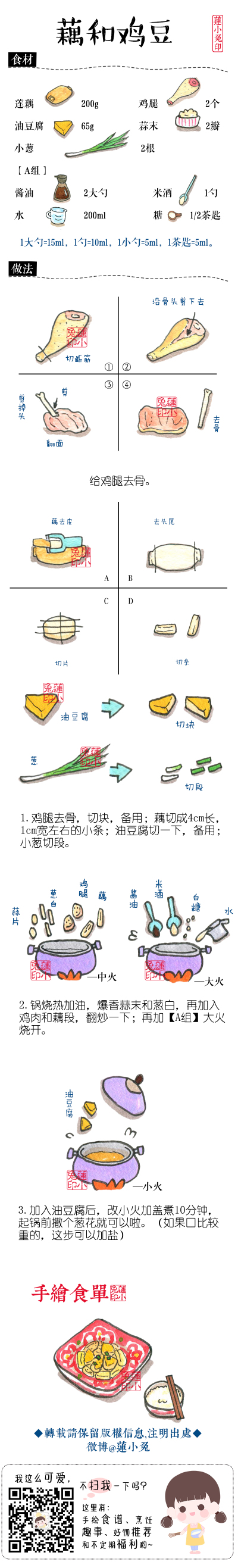 【藕和鸡豆】莲藕烧鸡腿肉油豆腐，感觉名字略长，我们简略的叫：藕和鸡豆。天气热，这道菜比较清甜，油豆腐会吸满汤汁！汤汁里有藕和鸡肉的甜味！清爽好吃！