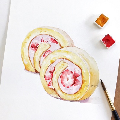 【小美食】水彩 手绘 绘画 插画 甜品 草莓 小清新