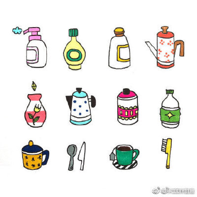 分享一波简笔画小物件给大家~马住和孩子画起来↓↓↓（via 千早小晚）