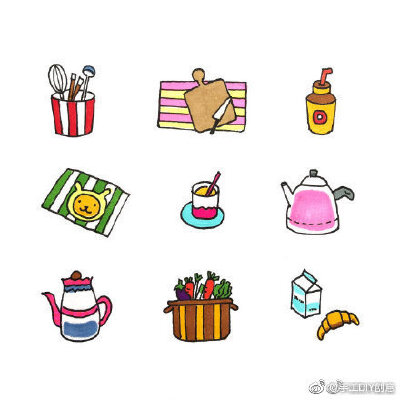 分享一波简笔画小物件给大家~马住和孩子画起来↓↓↓（via 千早小晚）
